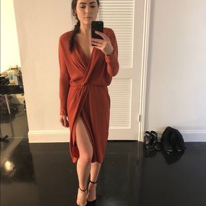 Rust dolman sleeve dress with slit